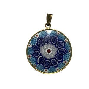 AMV Antica Murrina Veneziana Murano Millefiori Glass Pendant Blue Gold Trim